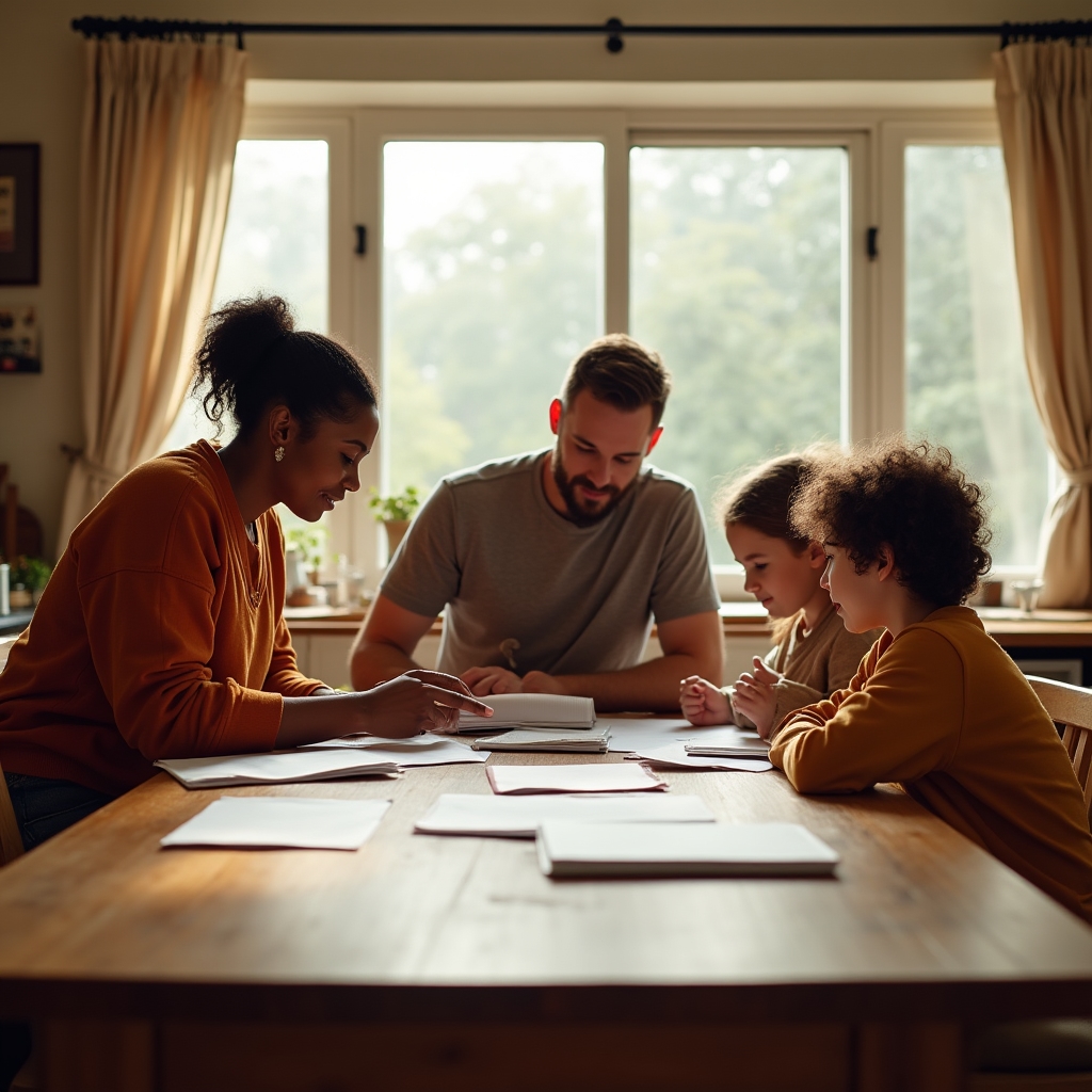 Famiglia che discute il budget domestico